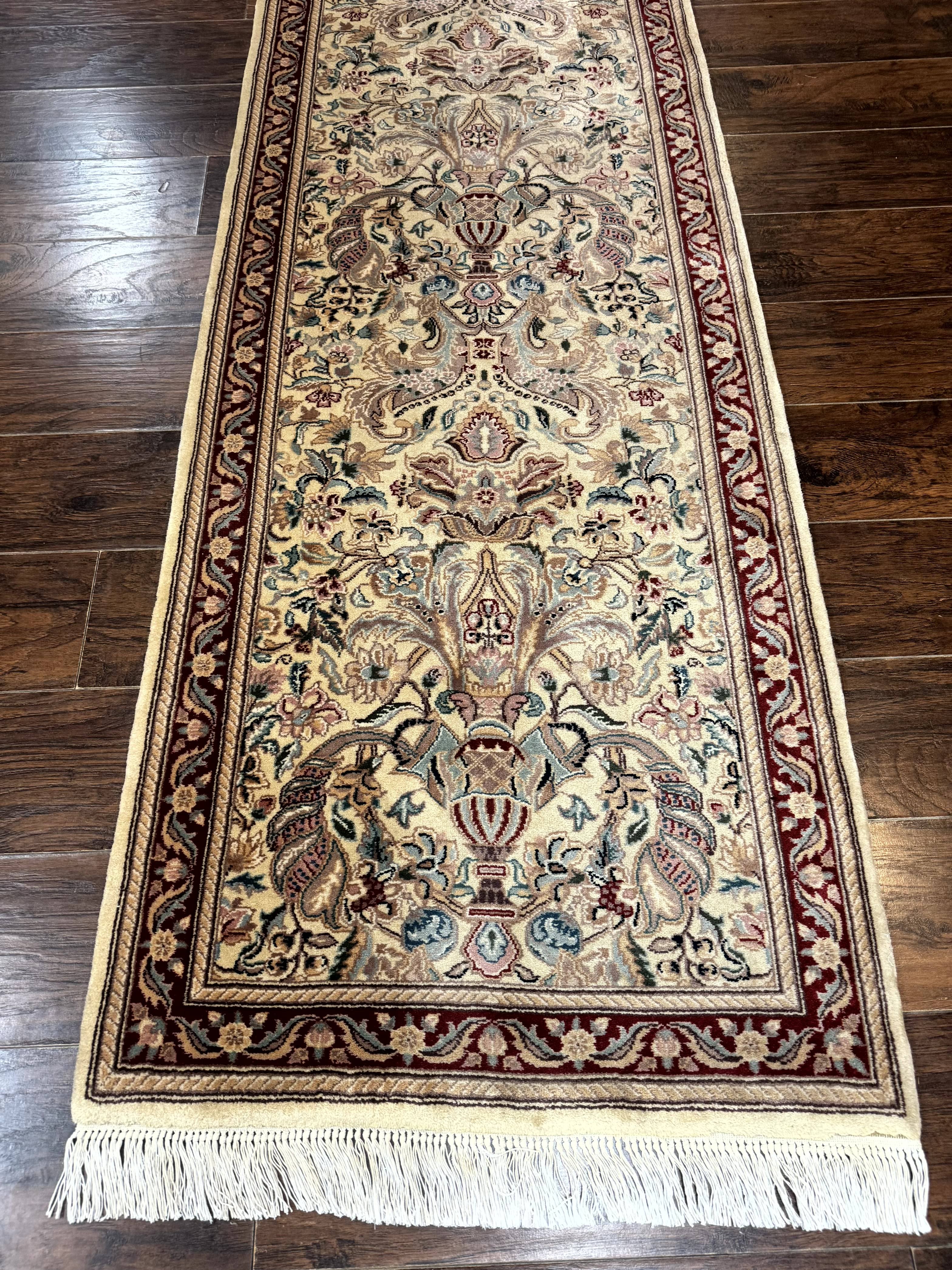 Pakistani Runner Rug 2.8 x 14, Pak Persian Hallway Rug, Cream Color
