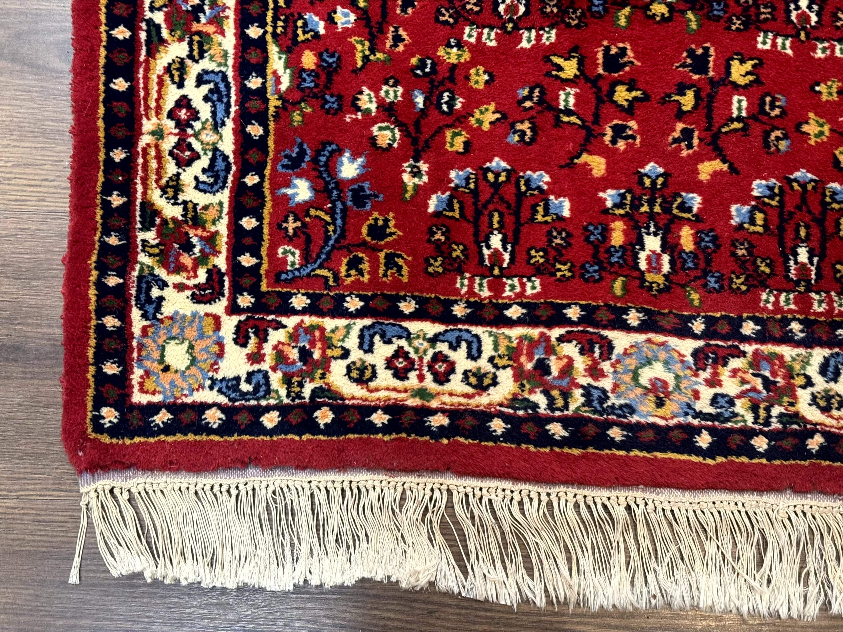 Indo Persian Sarouk Runner Rug 3 x 12, Red and Cream, Allover Pattern, 12ft Runner, Hand Knotted