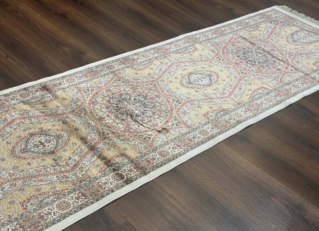 Turkish Silk Runner Rug 2.6 x 13, Dome Design, Hereke Runner, Bamboo Silk, New