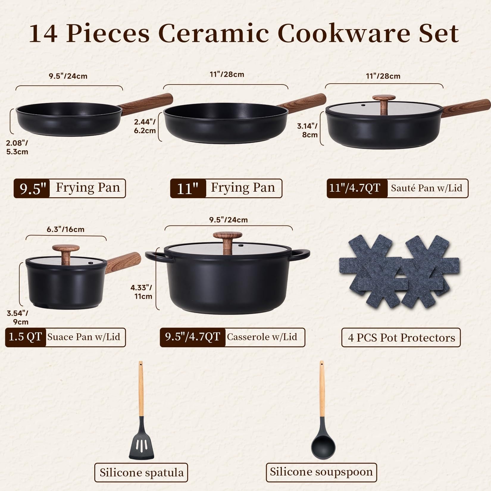 14 pc Healthy Ceramic Cookware Pots and Pans Set – Non-Toxic