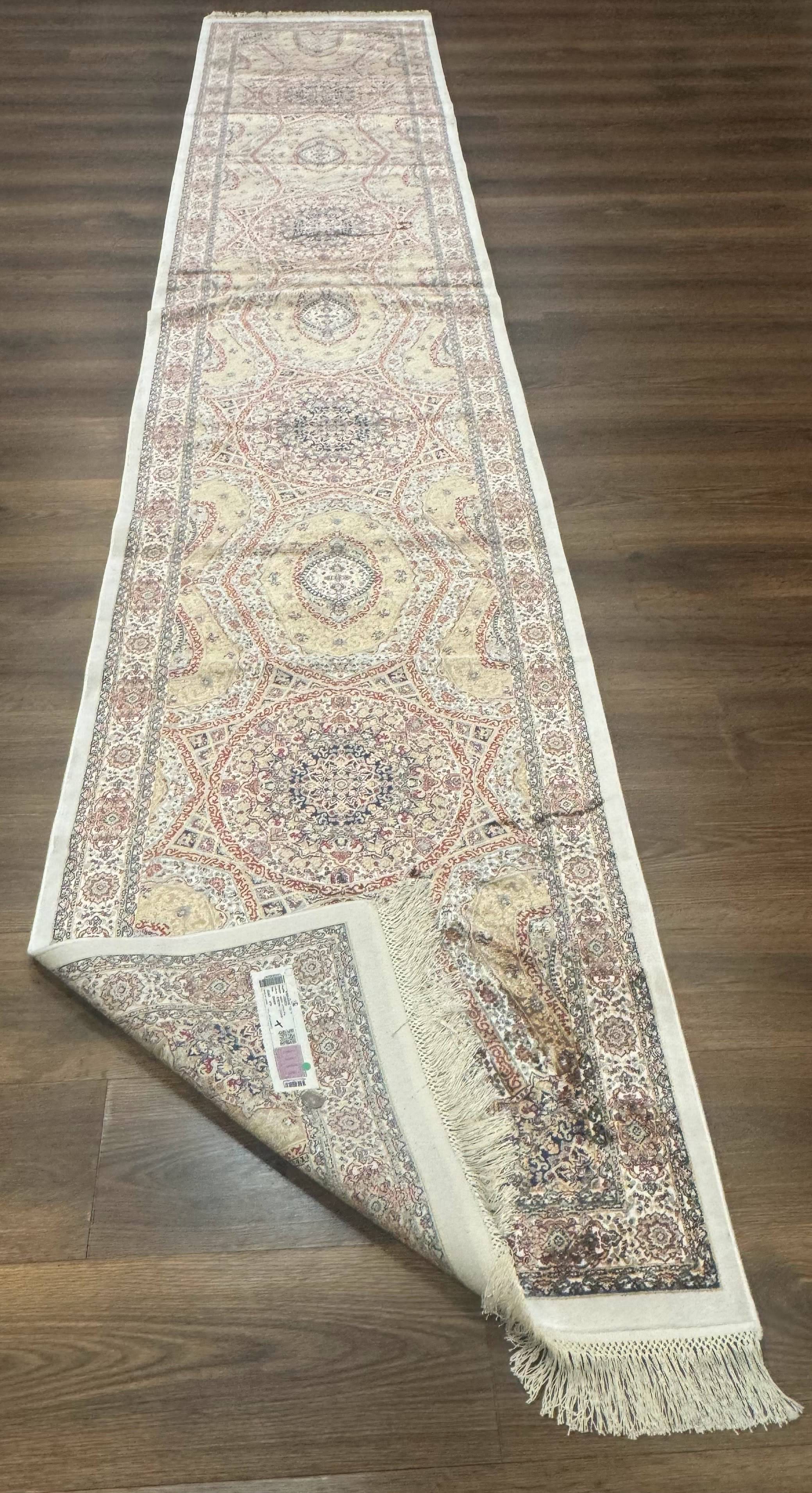 Turkish Silk Runner Rug 2.6 x 13, Dome Design, Hereke Runner, Bamboo Silk, New