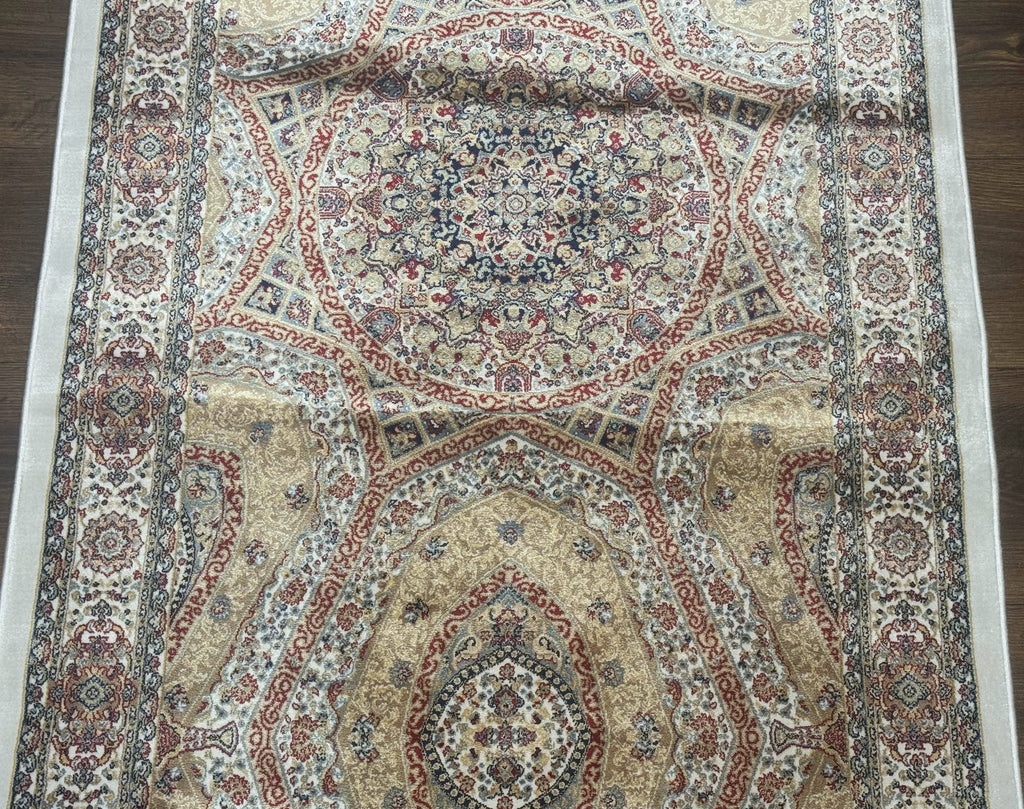 Turkish Silk Runner Rug 2.6 x 13, Dome Design, Hereke Runner, Bamboo Silk, New