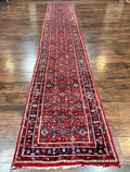Long Persian Runner Rug 2.9 x 17, Red Handmade Wool Rug for Hallway, Antique Persian Carpet, 17ft Runner, Persian Hamadan Dargazine Rug