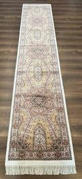 Turkish Silk Runner Rug 2.6 x 12, Hereke Mamluk Runner, Bamboo Silk, New