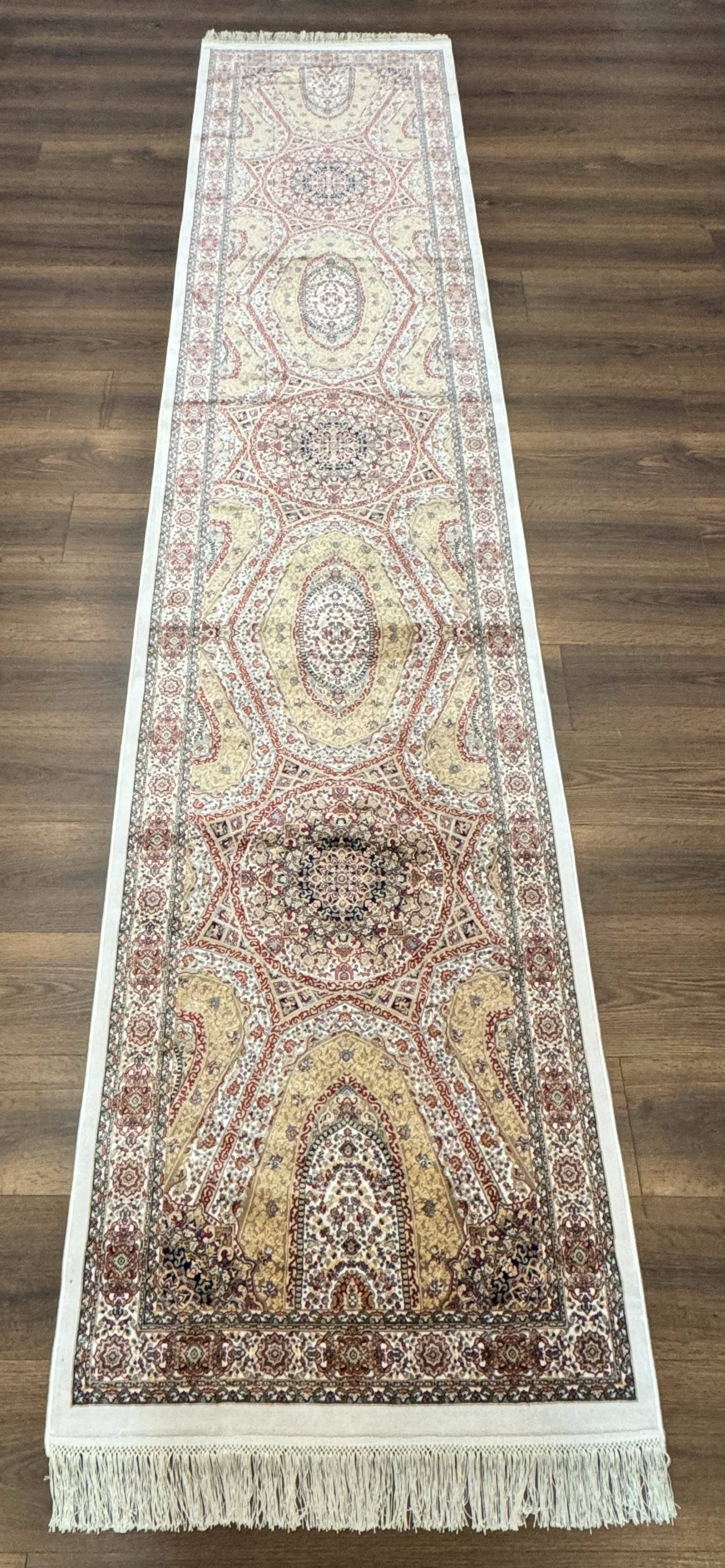 Turkish Silk Runner Rug 2.6 x 12, Hereke Mamluk Runner, Bamboo Silk, New