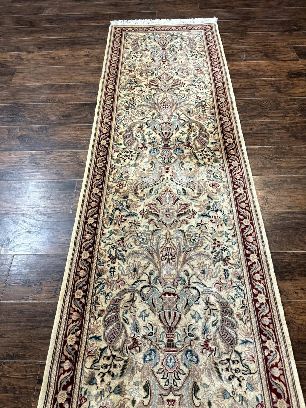 Pakistani Runner Rug 2.8 x 14, Pak Persian Hallway Rug, Cream Color